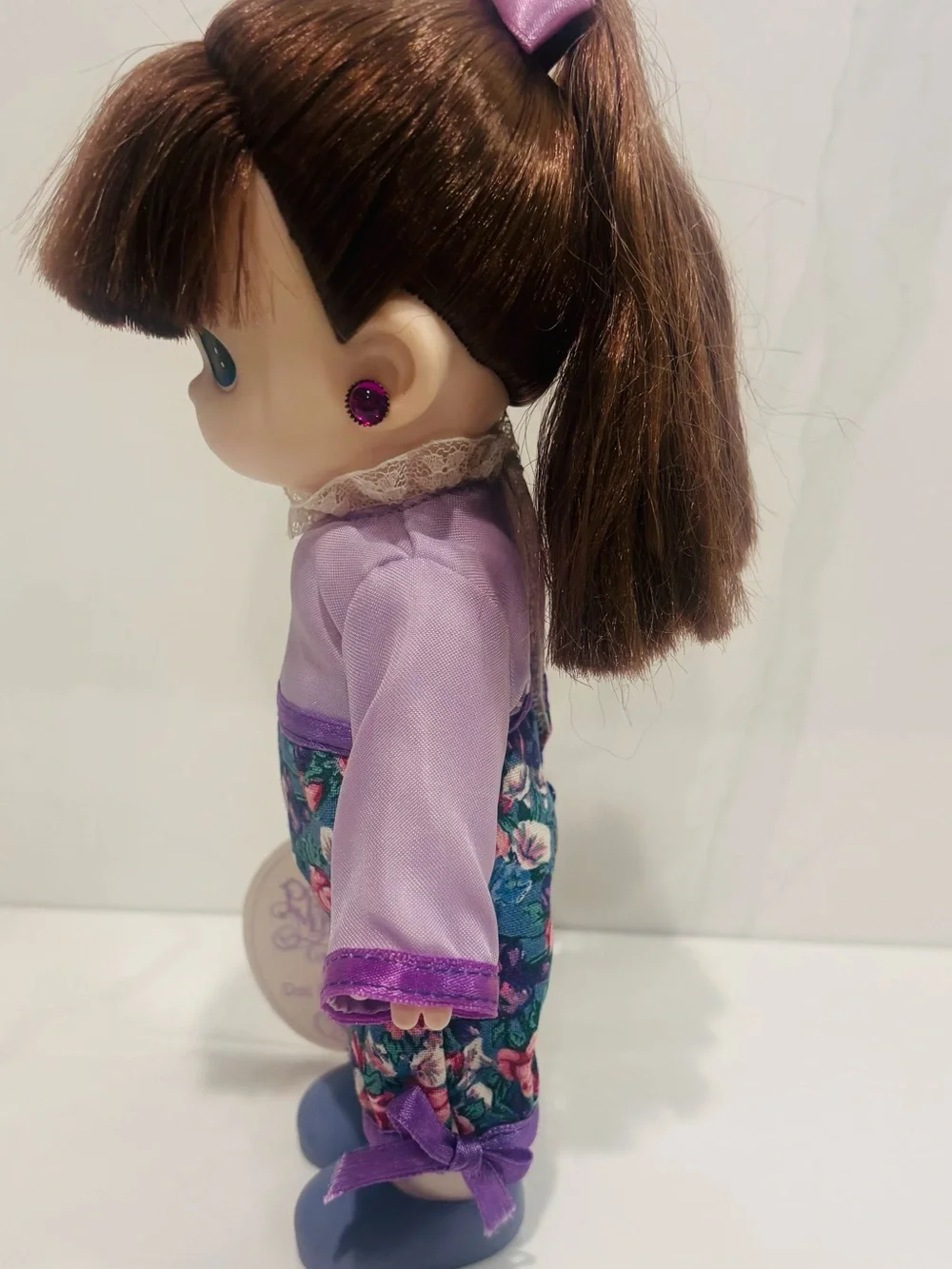 Precious Moments Purple Top Floral Pants Doll with Blue Shoes